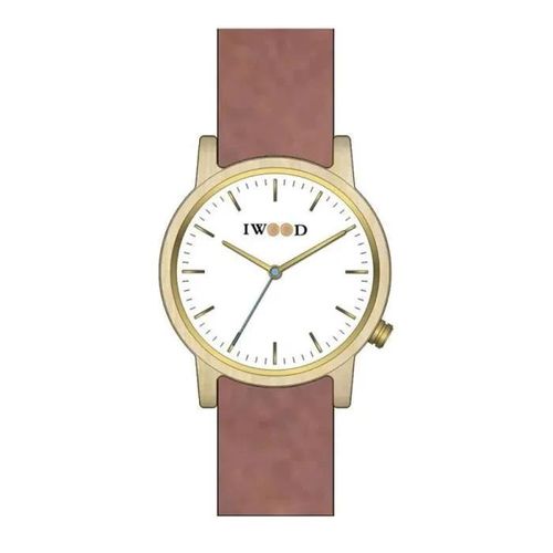 Montre Iwood Iw18444002, Bois, Cuir Brun, Cadran Blanc, Quartz Japonais.
