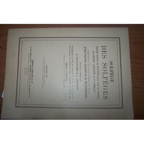 Nouvelle Edition De Solfege Pour Voix De Soprano De Henry Lemoine Et Carulii .Choisies Et Classees Par Danhauser &L.Lemoine.Volume 3e