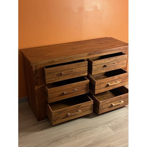 Lit bois massif en teck avec sa commode dimension matelas 140 x 190