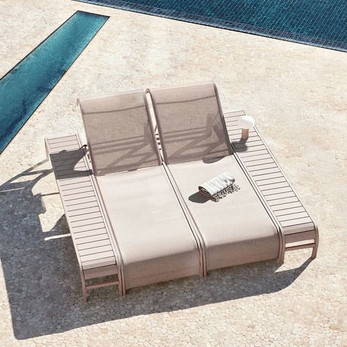 Set De 2 Chaises Longues Inclinables Et 2 Tables D'appoint En Acier Marietta Moka Brown