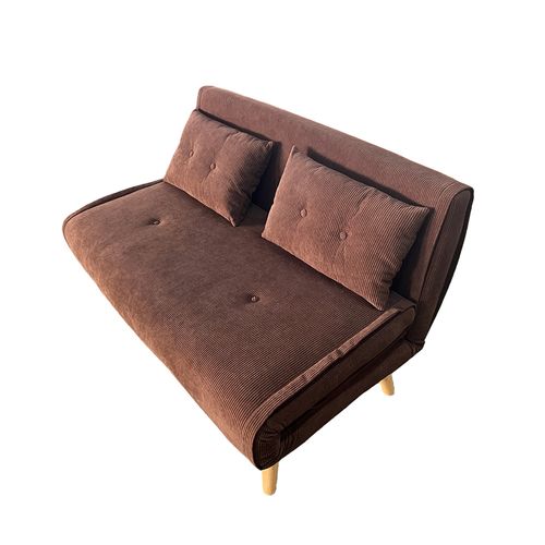 ENNIS - Canapé convertible en velours côtelé chccolat 2 places