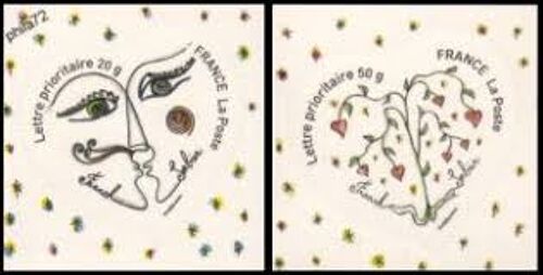 Saint Valentin : Coeurs Du Couturier Franck Sorbier La Paire Année 2008 Autoadhésifs N° 4130 4130a Ou 148 149 Yvert Et Tellier Luxe Validité Permanente Prioritaire 20 Et 50g