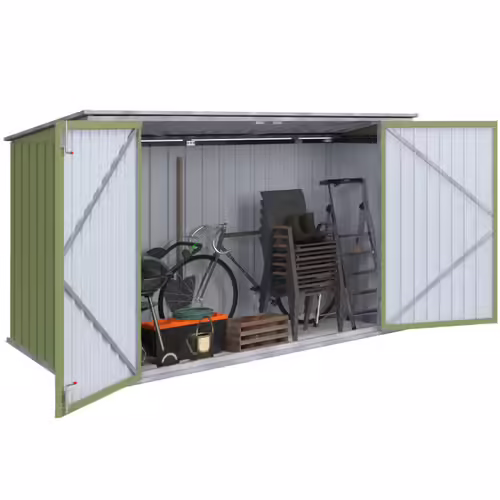 Abri De Jardin En Métal Vert Olive Verrouillable Multi-Rangement Pour Stockage Vélos, Outils, Poubelles