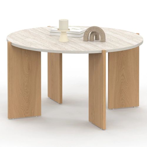 Table basse ronde ARMONIA 73 cm effet travertin