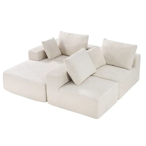 Canapé Modulaire Sectionnel en L-Duoku-avec Méridienne-en Velours Côtelé-Rembourré-avec Eponge à Haute Densité-Incluant Coussin