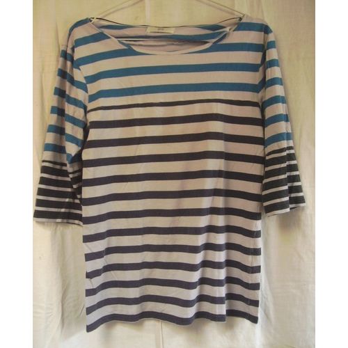 T-Shirt Rayé Manches 3/4 - Zara - Taille M Bleu, Blanc, Gris, Noir