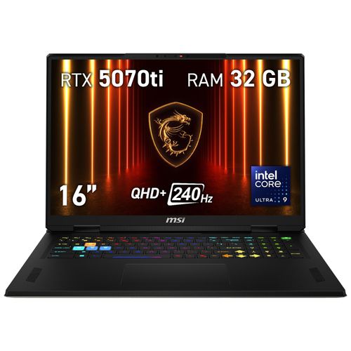 MSI Vector 16 HX AI A2XWHG-241ES Intel Core Ultra 9 275HX Ordinateur portable 16" Quad HD+ 32 Go DDR5-SDRAM 1 To SSD NVIDIA GeForce RTX 5070 Ti Wi-Fi 6E (802.11ax) Windows 11 Home Gris