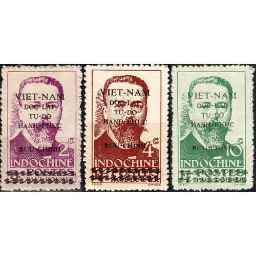 Vietnam - Indochine, Guerre D'Indépendance 1946, Beaux Timbres Neufs** Yvert 21 22 23, Paul Doumer Avec Surcharge Des Autorités Indépendantistes De Ho Chi Minh.