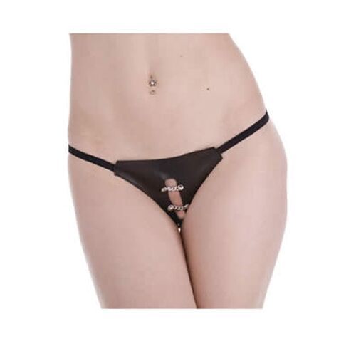 String Sexy Fetish Cuir Noir Chaine Metal Taille Unique 38 40 42