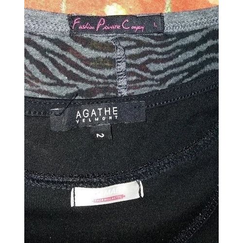 3 T-Shirt Manches Longues Noir - Gris Noir - Noir Dessin Fluo Taille 44/46 Fashion Pierre Compagny - Agathe - Damart