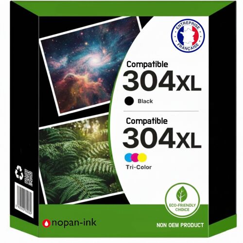 Pack de 2 Cartouches compatible pour HP 304XL Noir & Couleur Nopan-ink