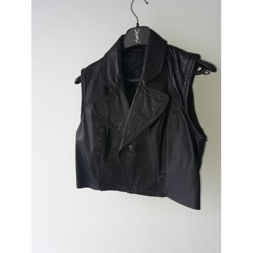 Cuir Gilet Femme Sans Manche Debardeur Veste Bolero Peau Noir Taille 38 Col Revers Blouson Court Style Rock Perfecto