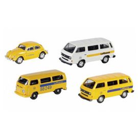 Volkswagen Set de 4 modèles Lufthansa : Coccinelle, T2 Bus, T3 Bus blanc et jaune 1/87 Schuco