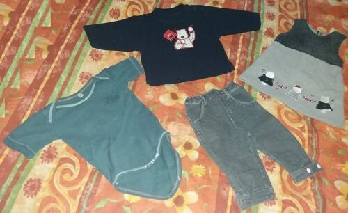 Pull Marine Manches Longues + Robe Grise + Body Gris + Jeans Gris - Kimbaloo - 4 Pièces - 1 An - Fille