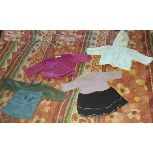 Veste Fuchsia + Veste À Capuche Blanche + T-Shirt Manches Longues Vert Gris + Robe Laine Rose Marron - 4 Pièces Grain De Blé - 6 Mois - Fille