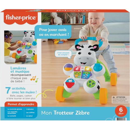 Fisher-Price Mon Trotteur Zèbre| Jouet Evolutif Et Interactif Coloré, Lumineux Et Musical Pour Apprendre À Marcher À Bébé | Trotteur Bébé Garçon Ou Fille À Partir De 6 Mois, Version: Française