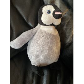 Doudou peluche pingouin grise blanche et noir 21cm