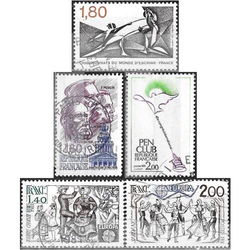 France 1981, Beaux Timbres Oblitérés Yvert 2138 2139 Paire Europa, Danses Traditionnelles, 2147 Championnat Du Monde D'Escrime, 2164 Le P.E.N. Club Et 2172 Mitterrand En Visite Au Panthéon.