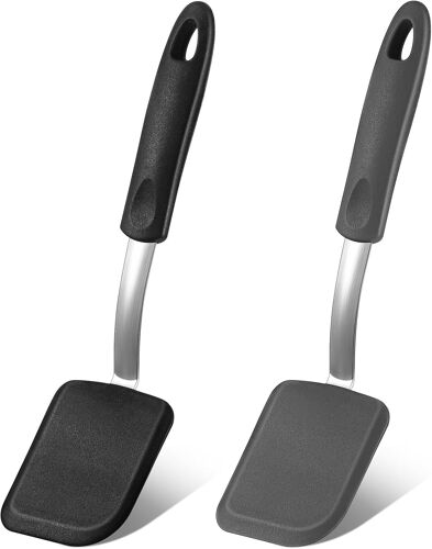 Ensemble De 2 Mini Spatules À Brownie, Ustensiles De Cuisine Flexibles En Silicone, Antiadhésifs, Résistants À La Chaleur, Sans Rayures Pour Les Crêpes Aux ?ufs (Noir, Gris)