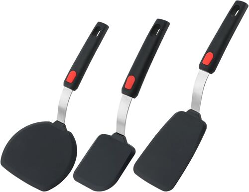 Lot De 3 Spatules, Spatule Pour Retourner Les Aliments Antiadhésifs, Spatule De Cuisine Pour Retourner Le Poisson, Les ?ufs Et Les Crêpes (Noire)