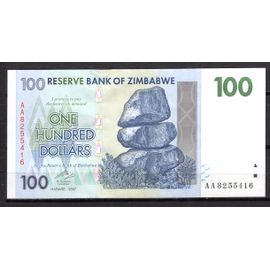 Billet De Banque Zimbabwe 100 Dollar 2007 Pick 69 Neuf Unc Dimension 148 × 74 Mm