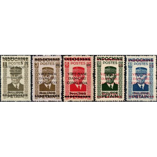 Vietnam - Indochine, Guerre D'Indépendance 1946, Beaux Timbres Neufs** Philippe Pétain Avec Surcharge Appliquée Par Les Forces Indépendantistes De Ho Chi Minh.