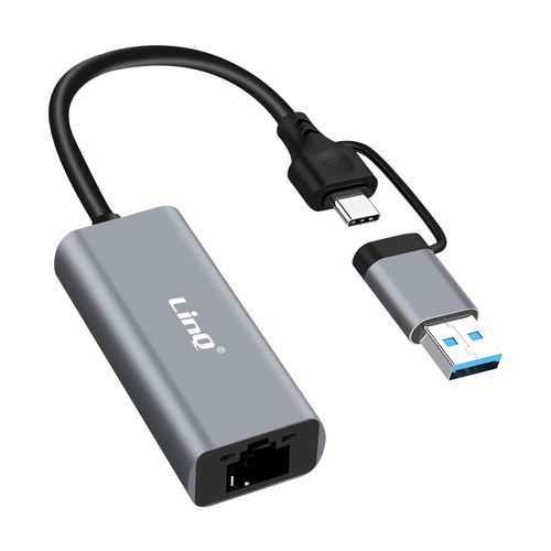 Adaptateur Ethernet RJ45 1Gbps vers USB-C Et USB Plug And Play LinQ Noir