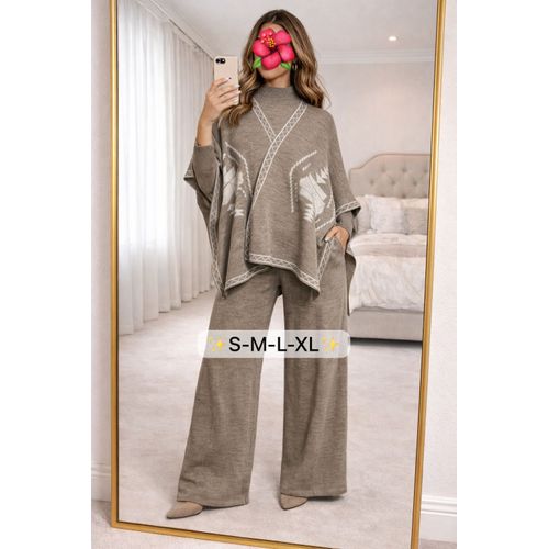 Ensemble Femme 3 Pièces Chic Et Doux - Pantalon Large Et Cape
