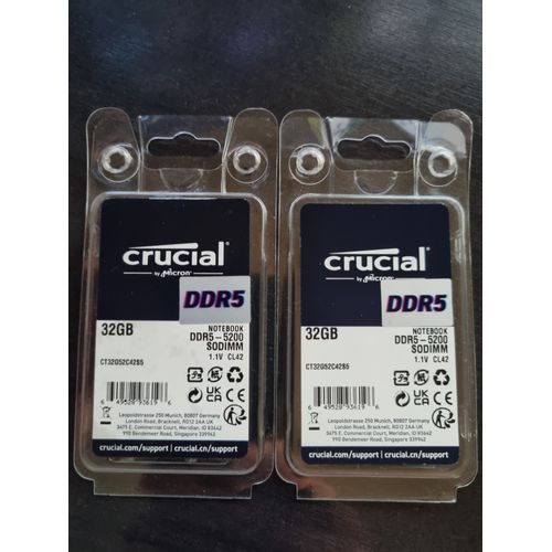 Crucial RAM kit 2 x 32GB (64GB) DDR5 SODIMM 5200MHz CL42