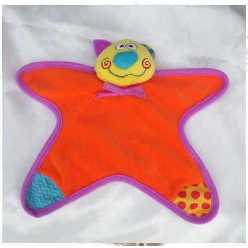 Doudou Peluche Plat Chat Clown Orange Jaune Violet Grelot Logitoys