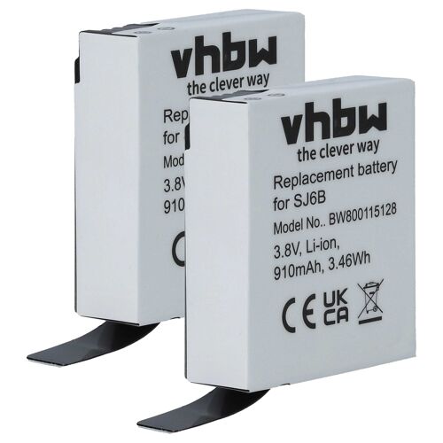vhbw 2x Batterie compatible avec Sjcam SJ6 Legend caméra vidéo caméscope (910mAh, 3,8V, Li-ion)