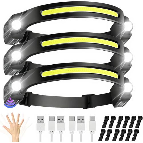 Lampe Frontale Led Ultra Puissante,3pcs Lampe Frontale Rechargeable 6 Mods Légère Et Ultra-Lumineuse Avec Capteur De Mouvement Et Étanche,Cadeau Pour Adultes Et Enfants Randonnée Et Pied