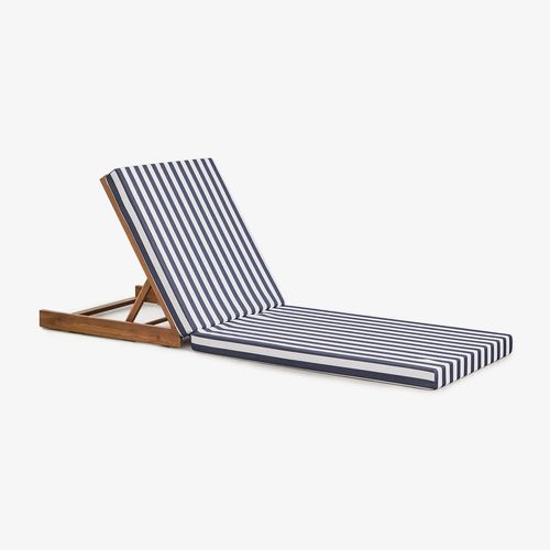 Chaise Longue Inclinable En Bois D'acacia Idaira Blanc - Bleu Marine Brun Acacia Foncé