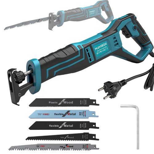 Scie sabre électrique avec 5 lames, 3200 SPM Vitesse variable, changement de lame sans outil, scie sabre électrique filaire pour la coupe du bois et du métal