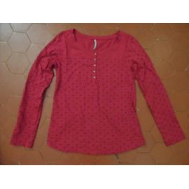 Tee-Shirt Jersey Coton Rose Foncé Pois Noirs Blanche Porte