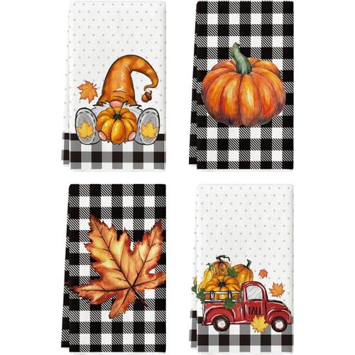 Serviettes De Cuisine Automne Plaid Citrouille Camion Tournesol Lutin Set De 4 Ultra Absorbantes 18 X 26 Pouces