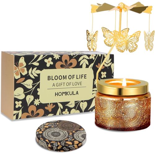 Bougie Parfumee Rotative Papillon Cadeau Unique Anniversaire, Decoration Maison Fete Noël, Or, Moyen (3.5 OZ)