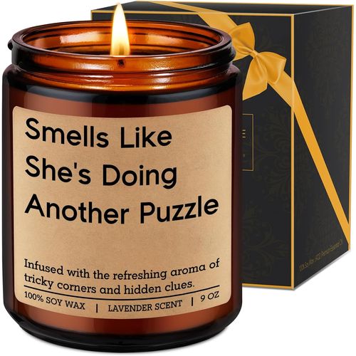 Bougie Parfumee Cadeau Puzzle, Idee Cadeau Amusant pour Amateurs de Puzzles Femmes - Cadeau de Noel Anniversaire Theme Puzzle pour Amis Famille