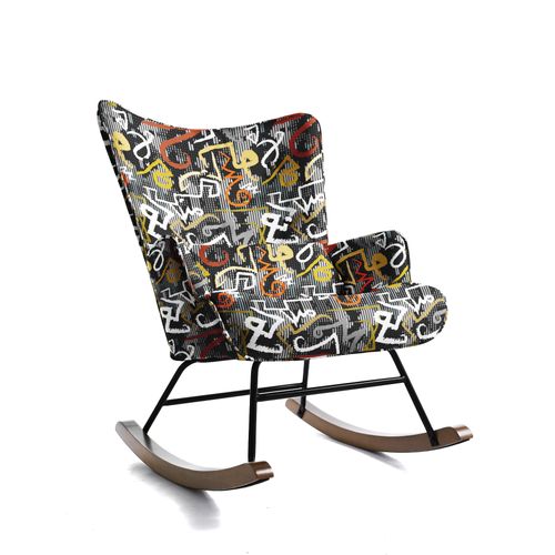 Rocking Chair HOMEMIYN  ¿ Tissu imitation lin avec motif graffitis multicolores, style moderne, charge maximale 136 kg