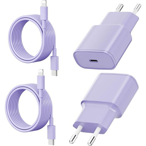 TRAHOO-25W Chargeur Rapide pour iPhone, 2 Pièces PD 3.0 Prise USB C avec 2M Cable Lightning for iPhone 14/14Pro/13/13 Mini/13 Pro/13Pro Max/12/12Pro/12 Pro Max/11/11 Pro/ 11 ProMax Violette