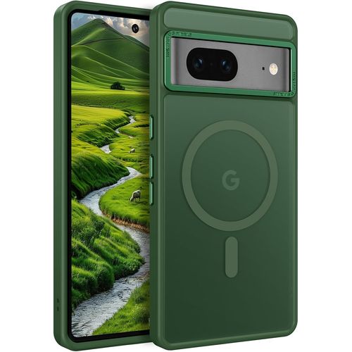 TRAHOO-Coque pour Google 7, Magnétique Fort [Compatible avec MagSafe] Mat Lisse Translucide Protection de Qualité Fine Mate Coque de Téléphone Aimanté pour Google Pixel 7 Vert