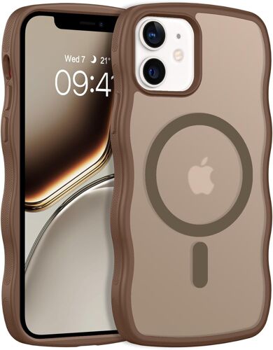 TRAHOO-Coque pour iPhone 12/iPhone 12 Pro Magnétique Case Compatible avec Magsafe, Cadre Ondulé Bouclé avec Protection Antichoc Militaire,Etui Translucent Femme Homme iPhone 12 Pro/12 6.1""-Brun