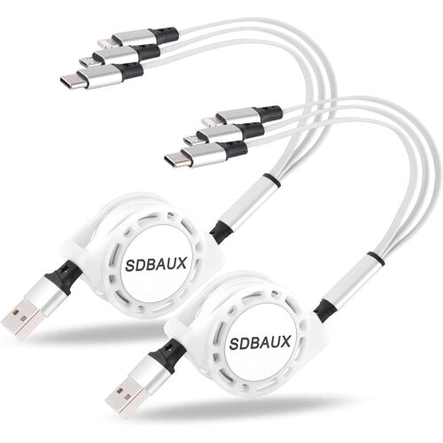 TRAHOO-Multi Câble USB [3A/1M/2-Paquet], 3 en 1 Rétractable Câble Chargeur Charge Rapide avec Phone Micro USB Type C Connecteurs pour iOS Téléphone, Android Galaxy, LG, Sony, Moto, Hoor View, Oneplus