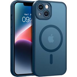 TRAHOO-Coque pour iPhone 14 Compatible avec MagSafe, Hybrid Magnétique Case Etui Translucide Mat Arrière Protection Caméra Housse Fine Antichoc Dos Anti Rayures pour iPhone 14 6.1"", Bleu