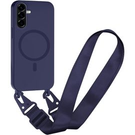 TRAHOO-Magnétique Coque avec Cordon pour Samsung Galaxy A34, [Compatible avec MagSafe] TPU Bumper Silicone Etui Housse avec Cordon Réglable Lanyard Case,Bleu