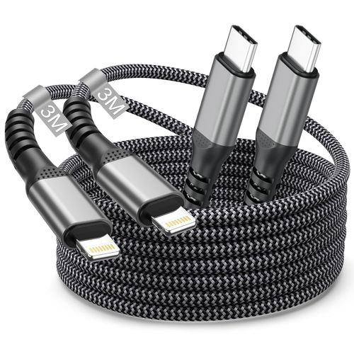 TRAHOO-Câble USB C vers Lightning 3M Lot de 2[Apple Certifié MFi], Câble iPhone USB C Cable Lightning Cordon i-Phone Cable Chargeur Charge Rapide Fil Chargeur pour iPhone 14 Pro Max/13/12 Mini/11/XR/