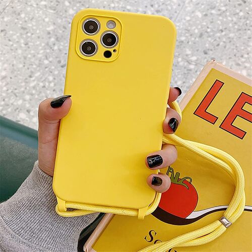 TRAHOO-Coque pour iPhone 12 avec Cordon de Collier, Coque iPhone 12 Silicone TPU Bumper Cover Réglable Longueur Chaîne Etui de Housse de Protection pour iPhone 12, Jaune
