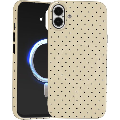 TRAHOO-Coque Magnétique pour iPhone 16 6,1"", Compatible avec MagSafe, Aesthetic Polka Dot Pois Motif Dessin Étui Filles Femmes Case, Mince Silicone TPU + PC Housse Antichoc Protection Cover, Beige