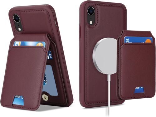 TRAHOO-for Coque iPhone XR Compatible avec Magsafe Etui für iPhone XR avec Porte Cartes détachable Coque Portefeuille Cuir pour Femmes et Hommes- Bourgogne