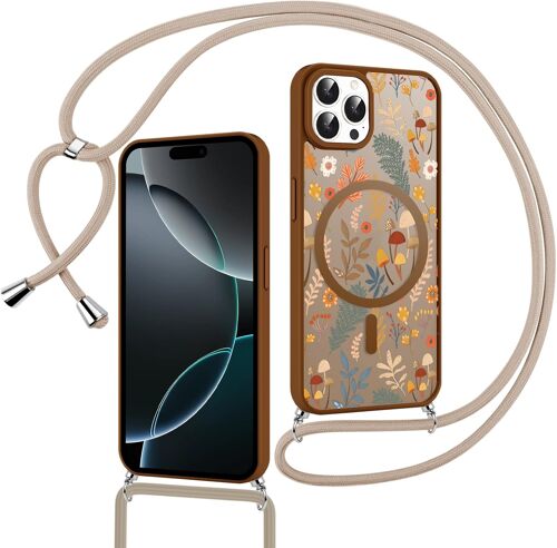 TRAHOO-Magnétique Coque avec Cordon pour iPhone 16 Pro Compatible avec MagSafe, Aesthetic Automne Motif Etui avec Réglable Collier, Translucide Mat PC Housse Cover pour iPhone 16 Pro 6,3'', Fleur